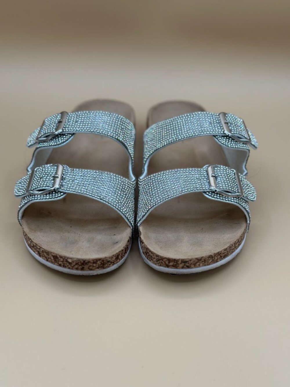 Nicole Miller Silver Rhinestone Slide Sandals Women’s Size 40 / 9 - Picture 2 of 5